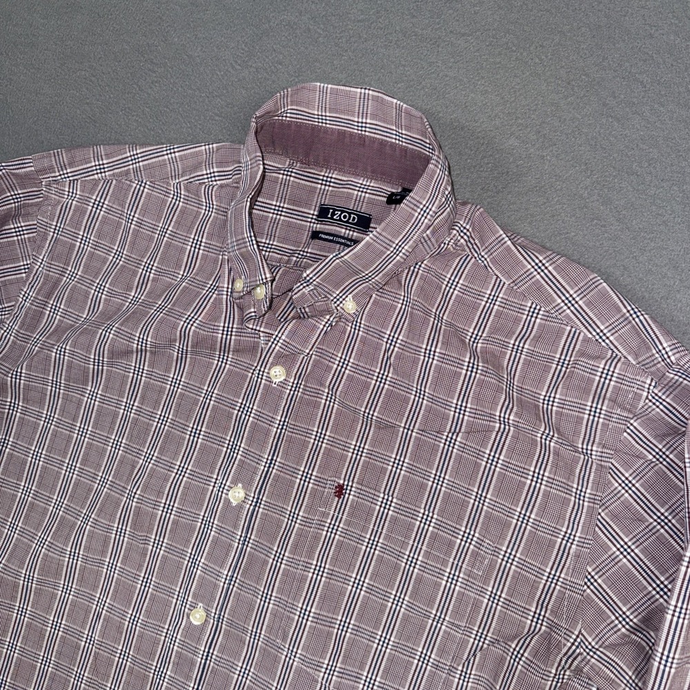 Izod Shirt Mens Large Purple Glen Plaid Premium Essentials Long Sleeve Button